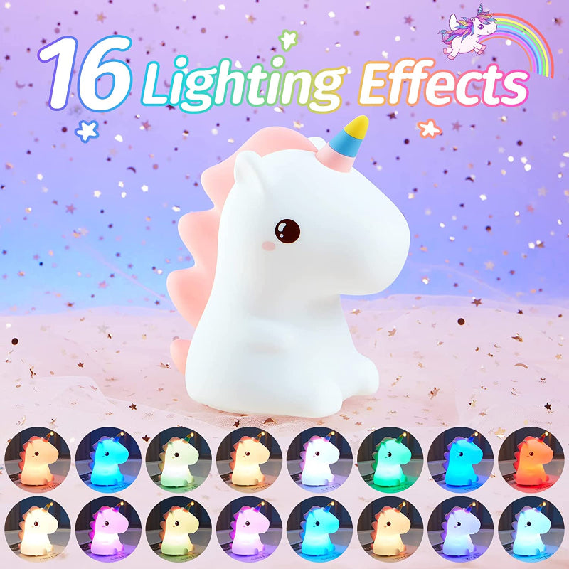 Unicorn Night Light for Children - 16 Colors, White Noise, Rechargeable