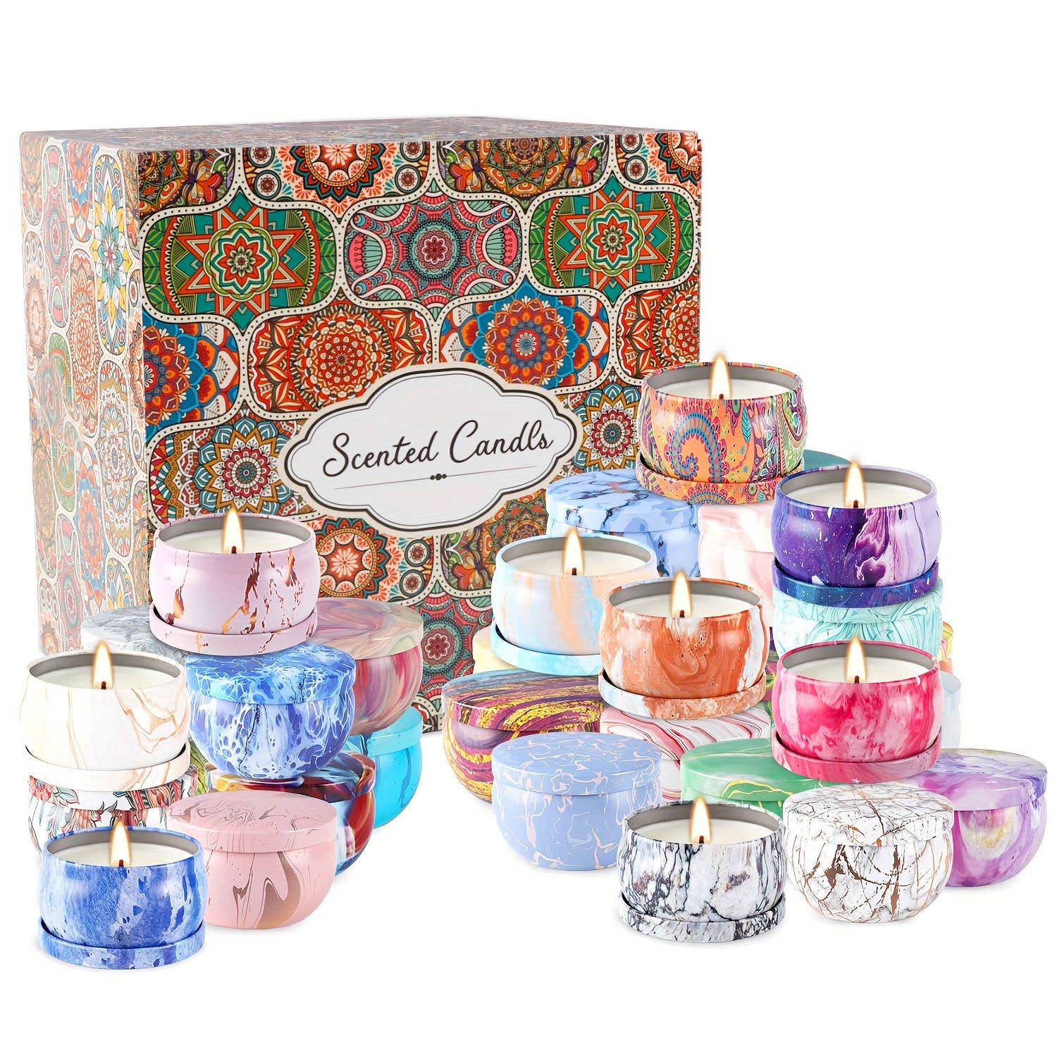 Set di Candele Aromaterapia – 36 Pezzi, Motivo Marmo, Regalo per Famiglia e Amici