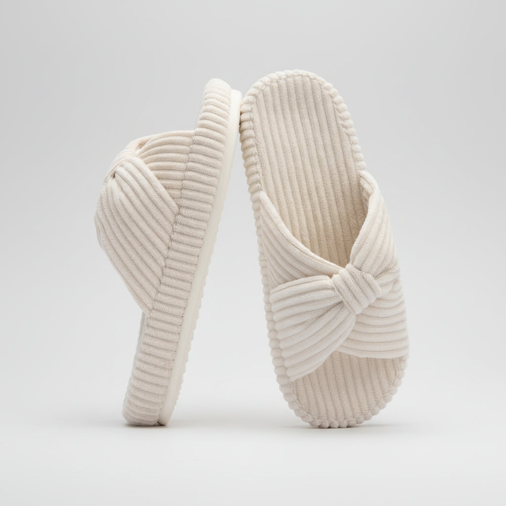 Slippers Dames Corduroy Kruisband Strik Memory Foam