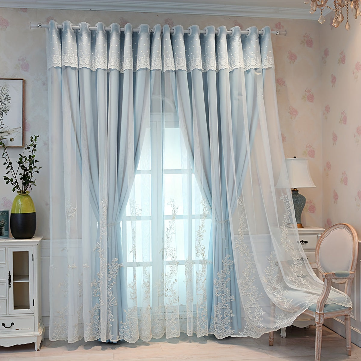 2 Stuks Elf Fairy Geborduurde Gordijnen - Lichtdoorlatende Gordijnpanelen met Geïntegreerde Stof en Ringen