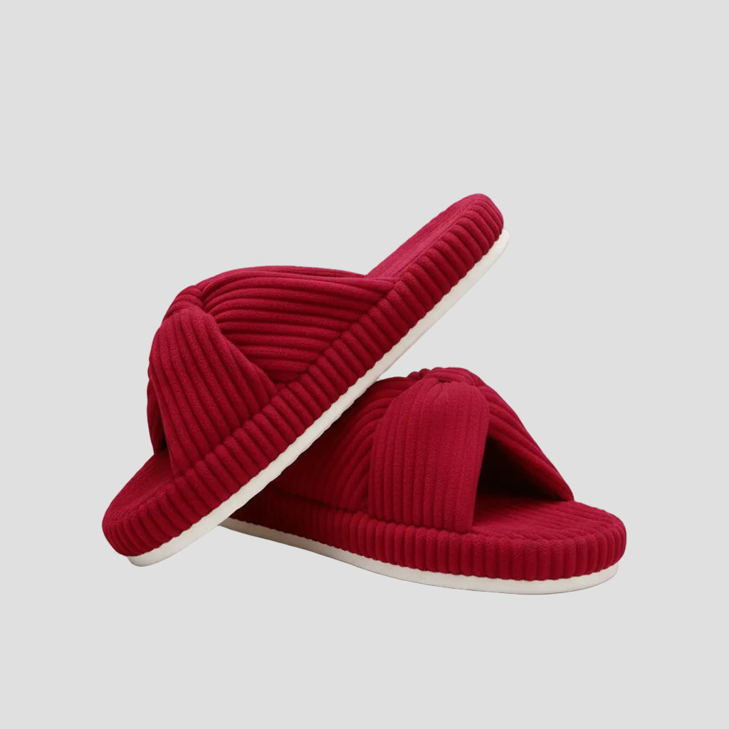 Slippers Dames Corduroy Kruisband Strik Memory Foam