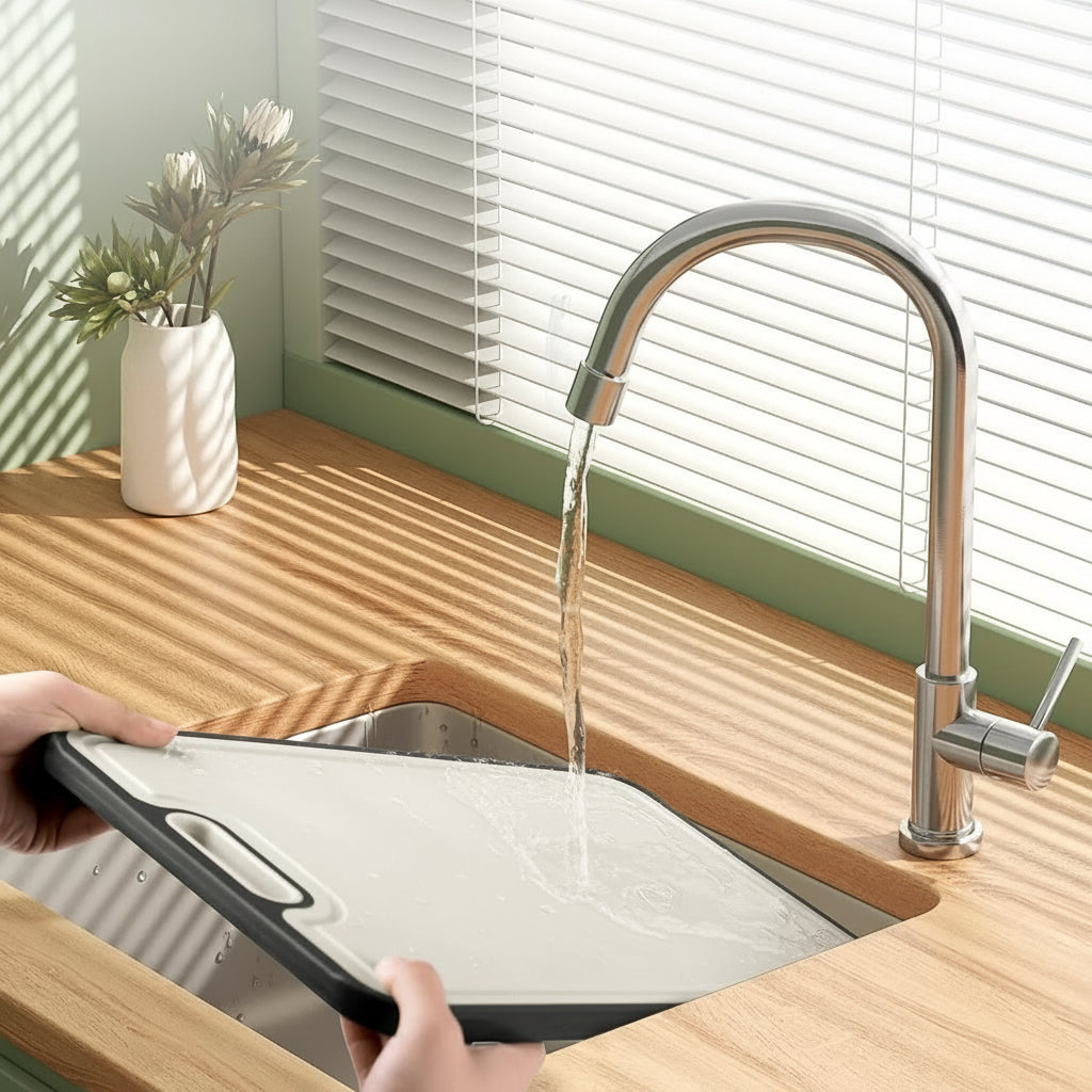 Tábua de Cortar Cozinha Dupla Face Titânio PP com Canaleta para Sumo