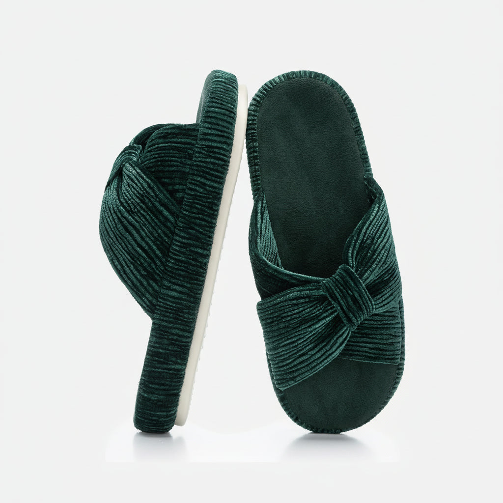 Slippers Dames Corduroy Kruisband Strik Memory Foam