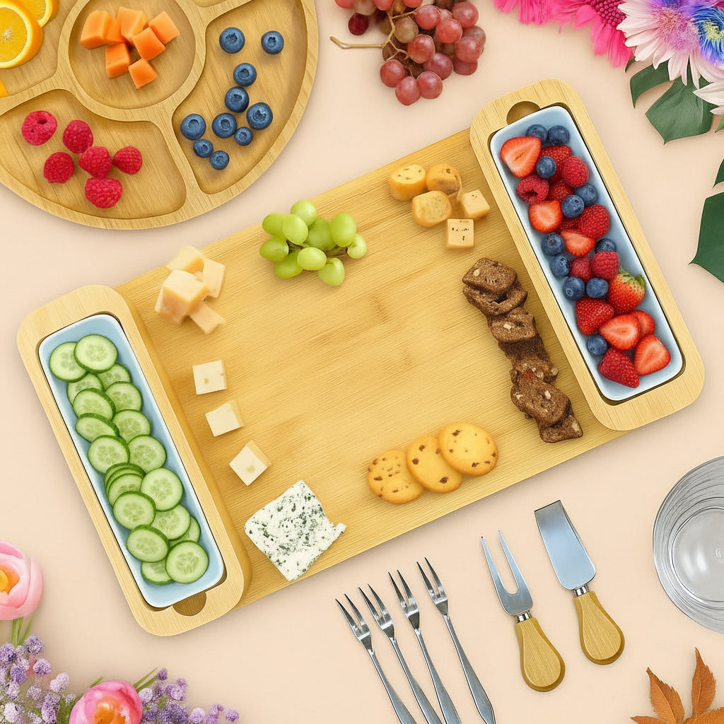 Bamboe Charcuterie Plank Set Verborgen Lade Gereedschap