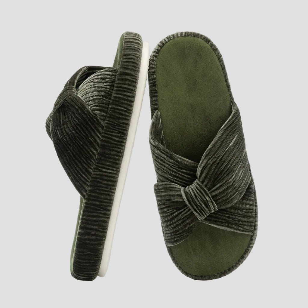 Slippers Dames Corduroy Kruisband Strik Memory Foam