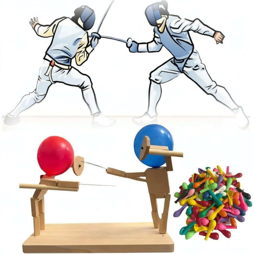 Handmade Balloon Heads Wooden Fighter Puppets - Image 3