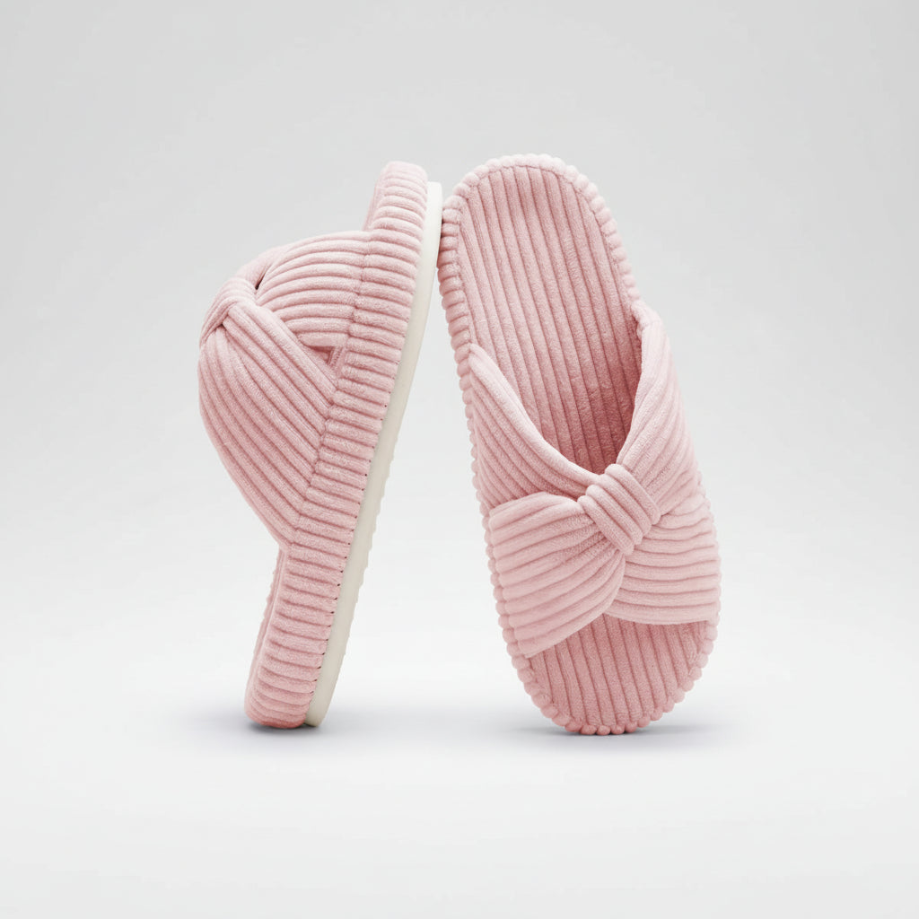 Slippers Dames Corduroy Kruisband Strik Memory Foam
