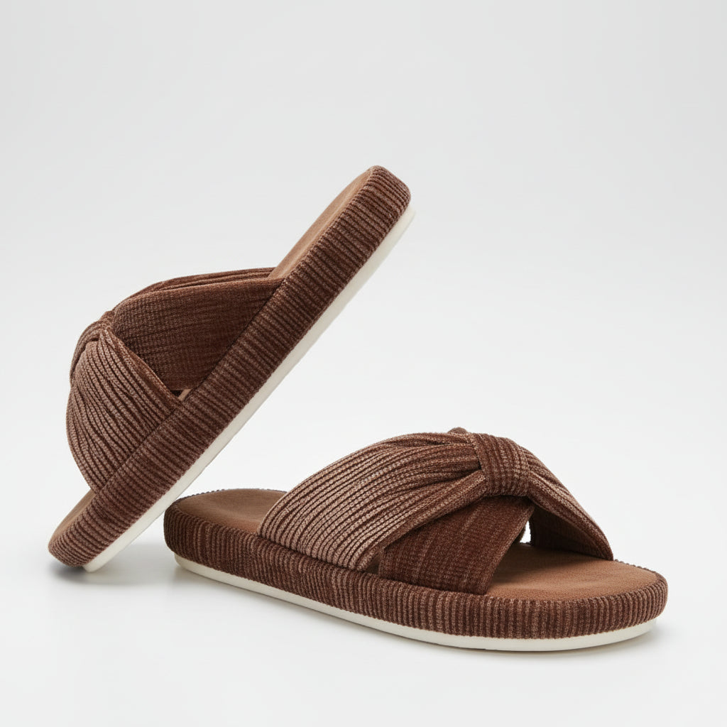 Slippers Dames Corduroy Kruisband Strik Memory Foam