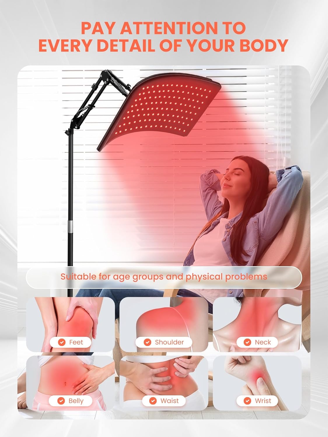 Red Light Therapy Lamp Full Body 5 Levels Timer Settings