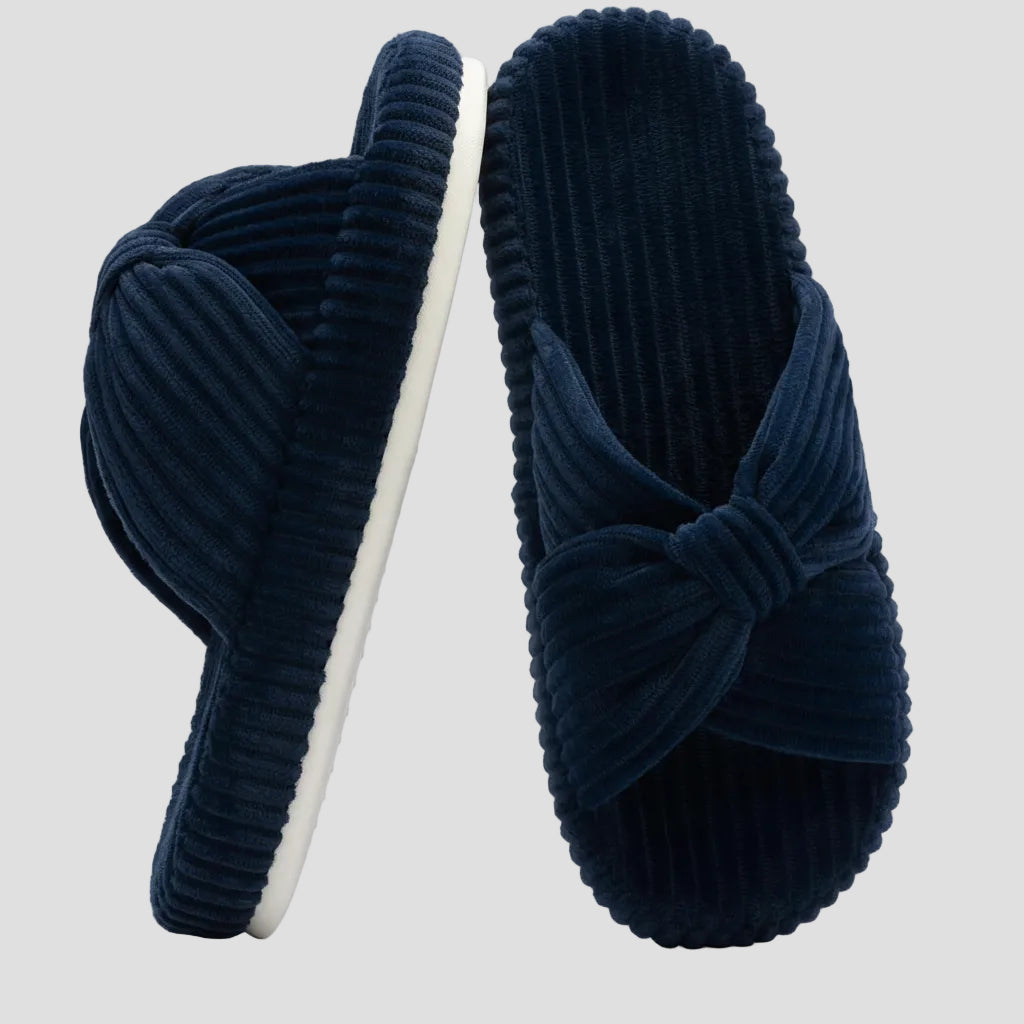 Slippers Dames Corduroy Kruisband Strik Memory Foam