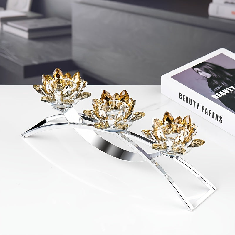 Portavelas de loto de cristal de 3 brazos - Elegante decoración de mesa