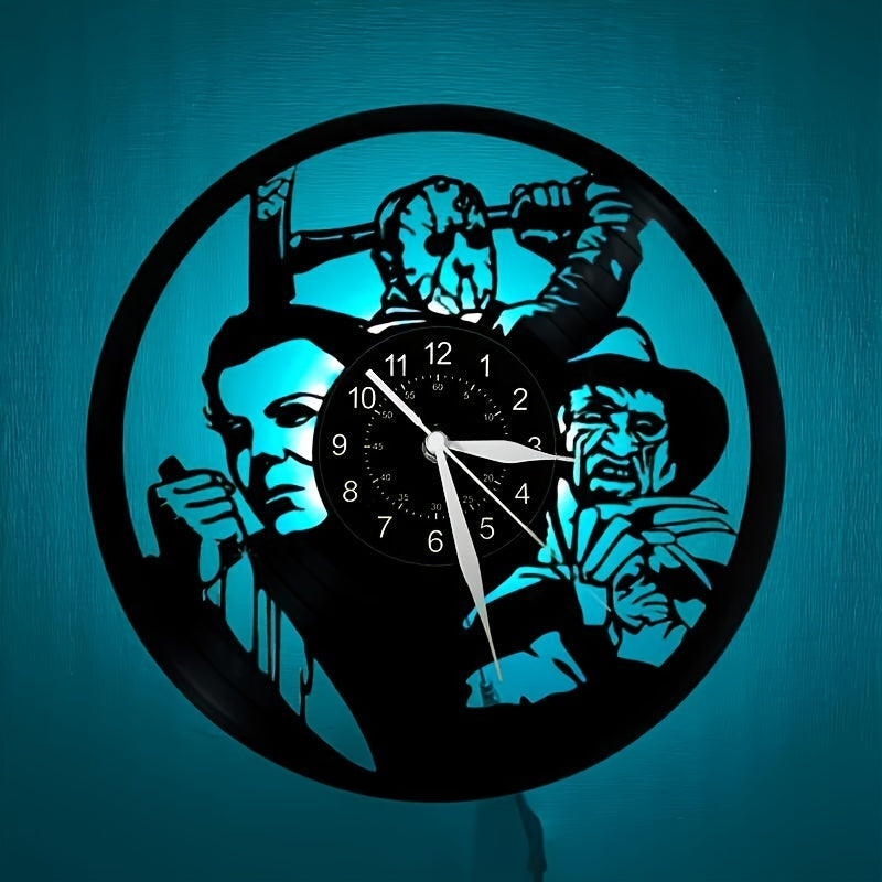 VinylHorror - Style Horror Theme Wall Clock, Vinyl Record