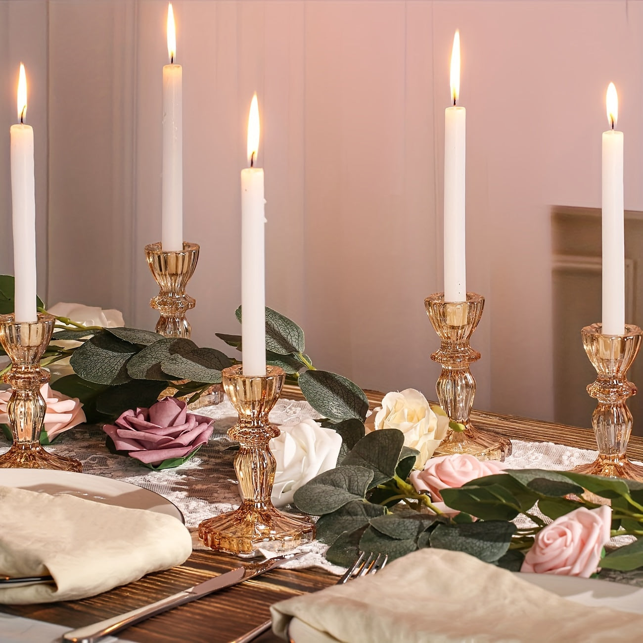 Glazen Kaarshouders Set - Groot, Geschikt Voor Feestdecoratie