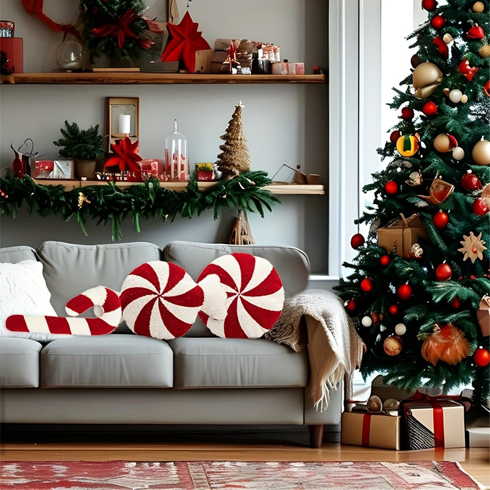 CandyCaneKussen - Vintage Kerstkussen, Handwasbaar, Polyester Vulling