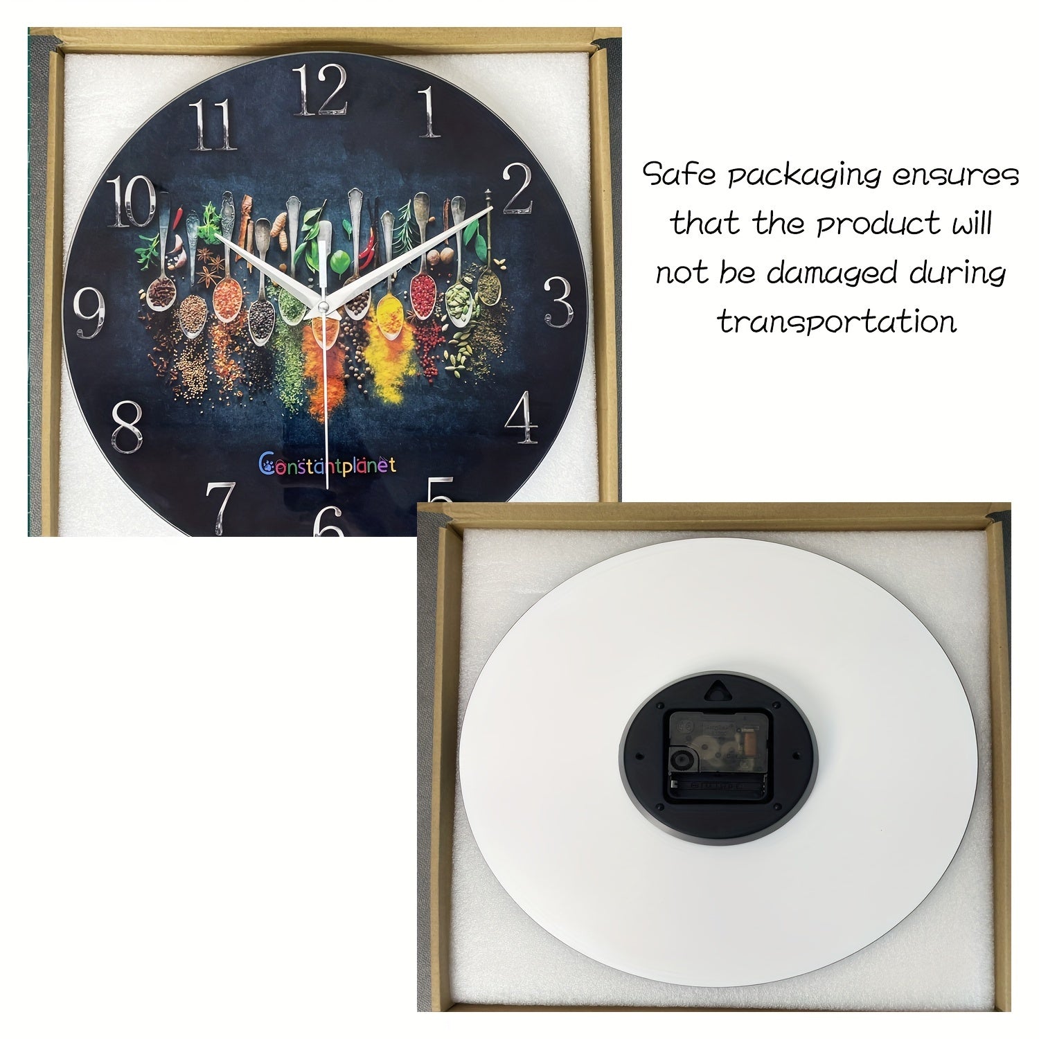 SpiceTime - Reloj de pared silencioso de lujo con patrón de hierbas