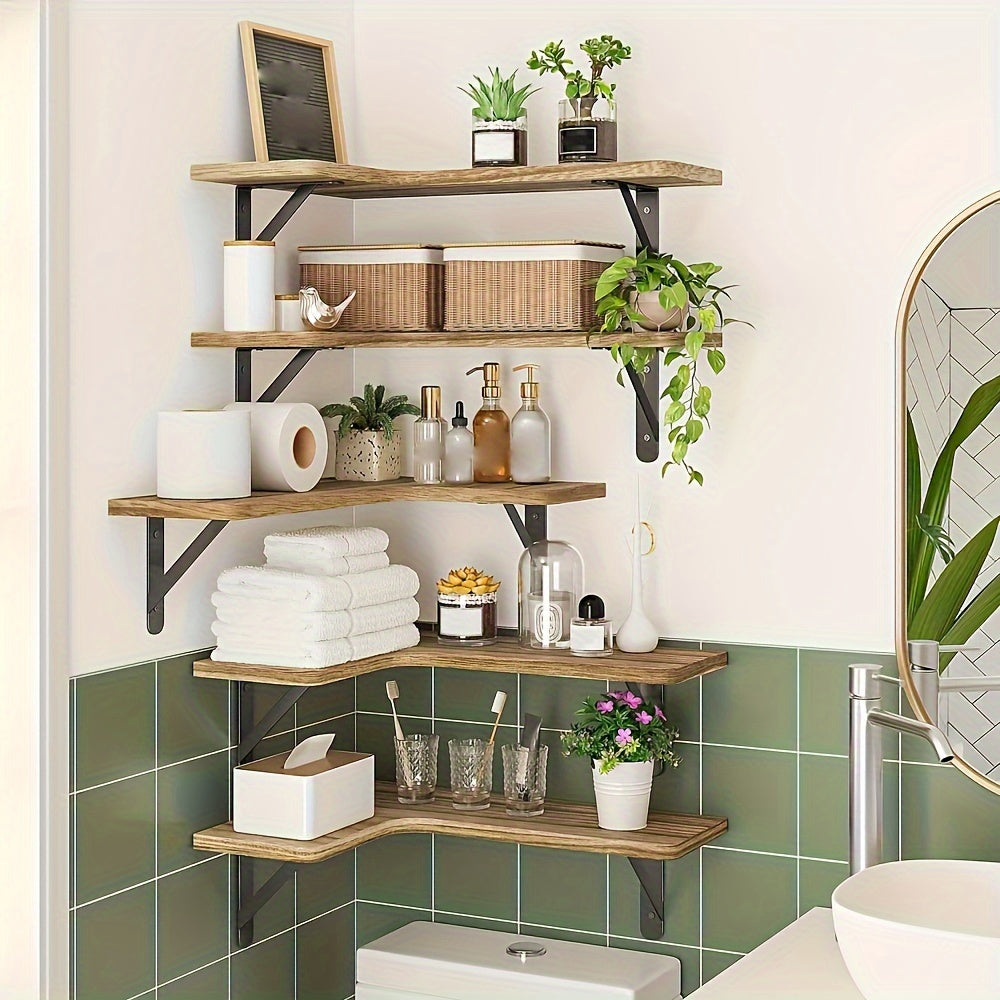CornerShelf - Zwevende Hoekplank Set van 3/5 - Houten Opslag voor Kamers