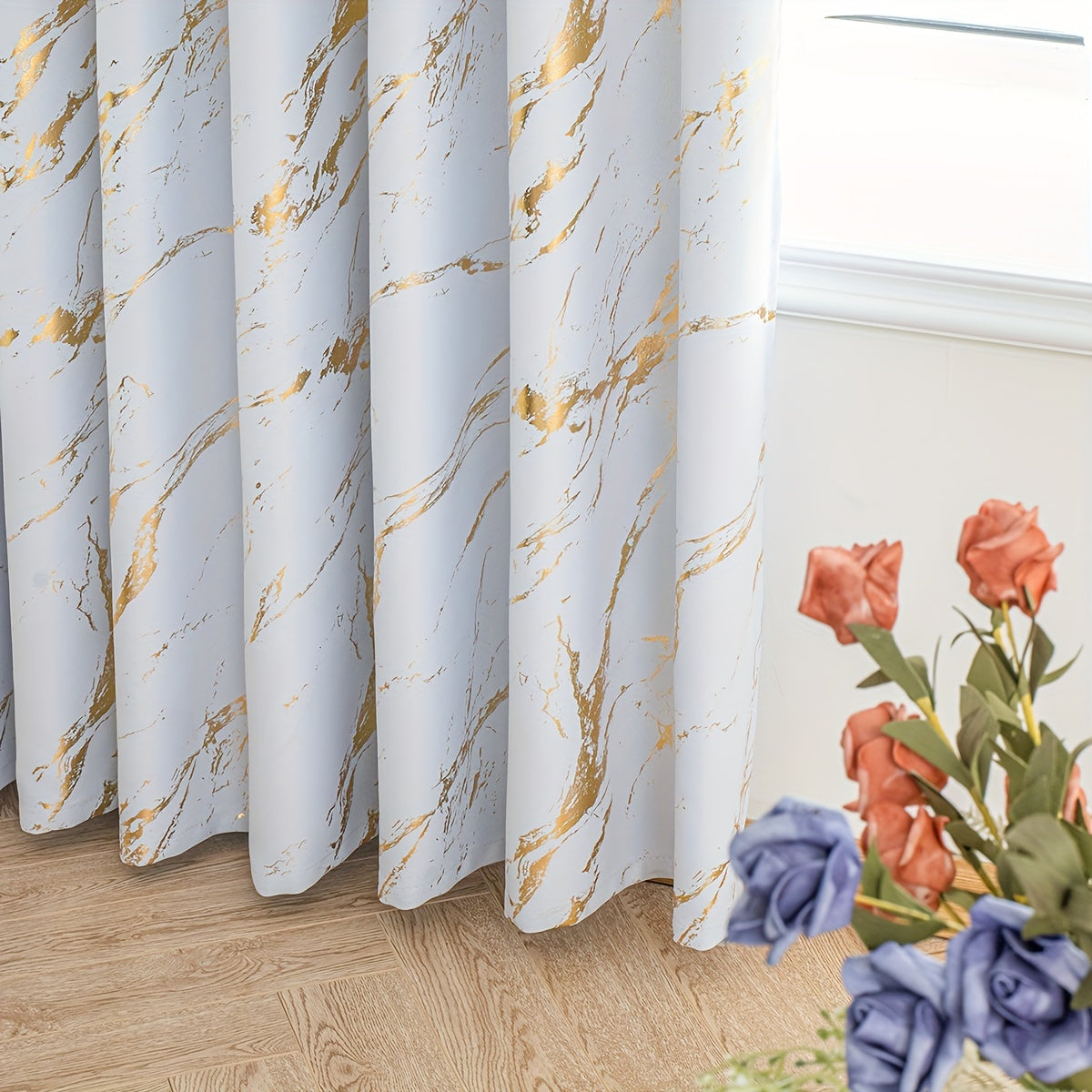 2 Pezzi Tende Oscuranti con Stampa in Marmo Bronzo - Tende per il Soggiorno e la Camera da Letto