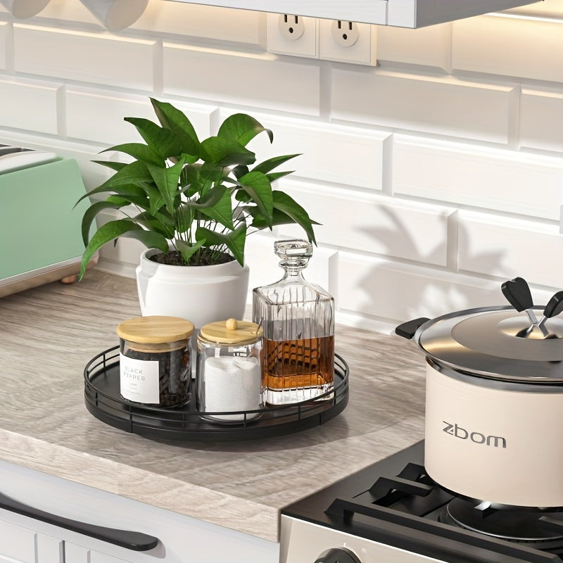 UrbanTray - Vassoio Rotondo Nero | Design Geometrico in Legno per Cucina e Toeletta