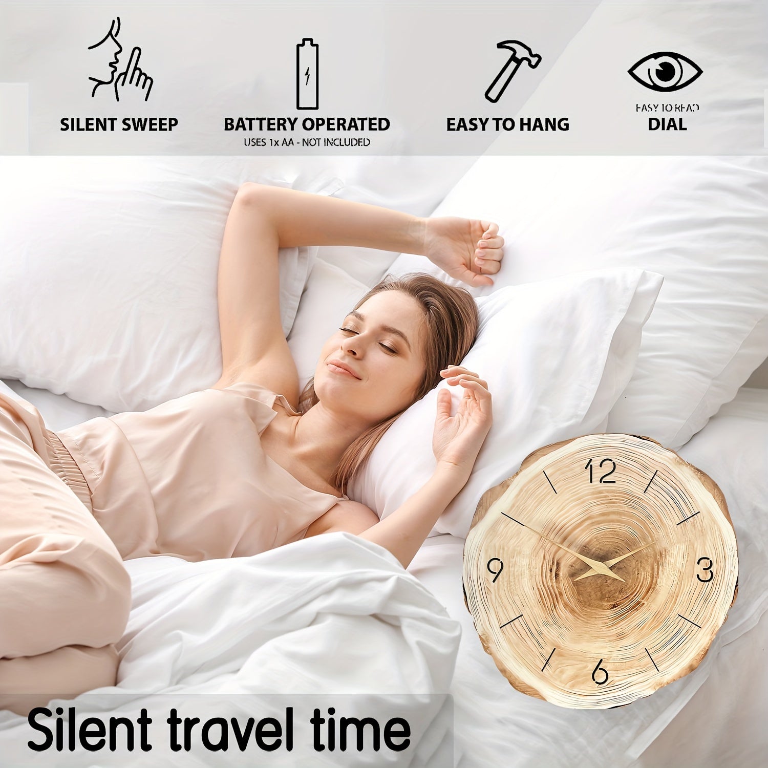 Stille Quartz Wandklok met Houten Frame