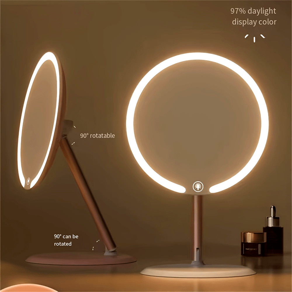 LED Make-up Spiegel met Lampstand – Verstelbare Driekleurige Verlichting, Oplaadbaar en Draagbaar