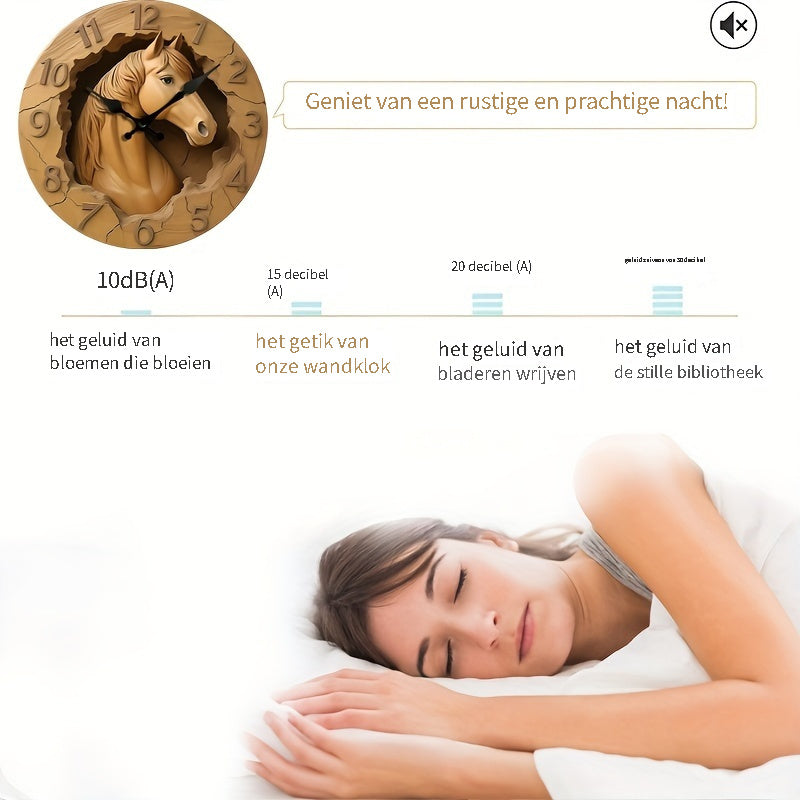 EquineElegance - Reloj de pared silencioso de madera tallada