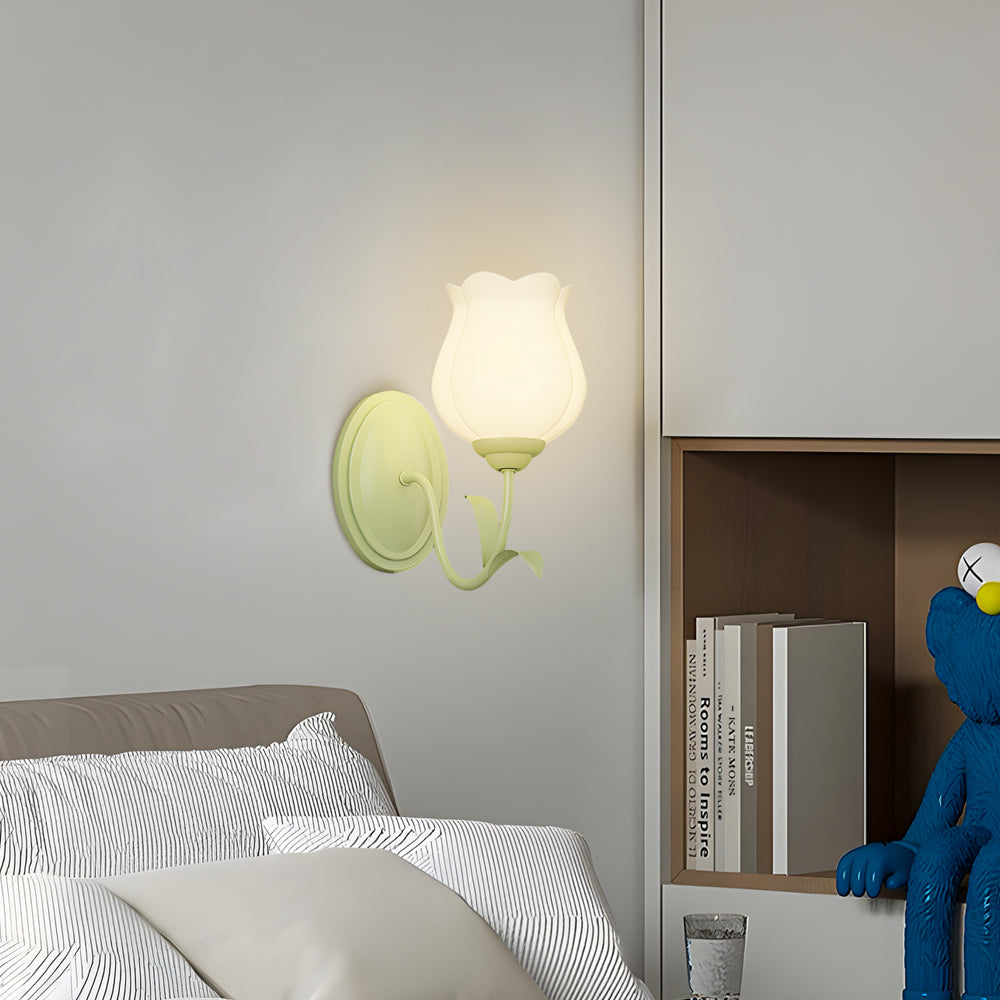 1/2-Light Flowers Glass Three-Step Dimmable Green Wall Lamps