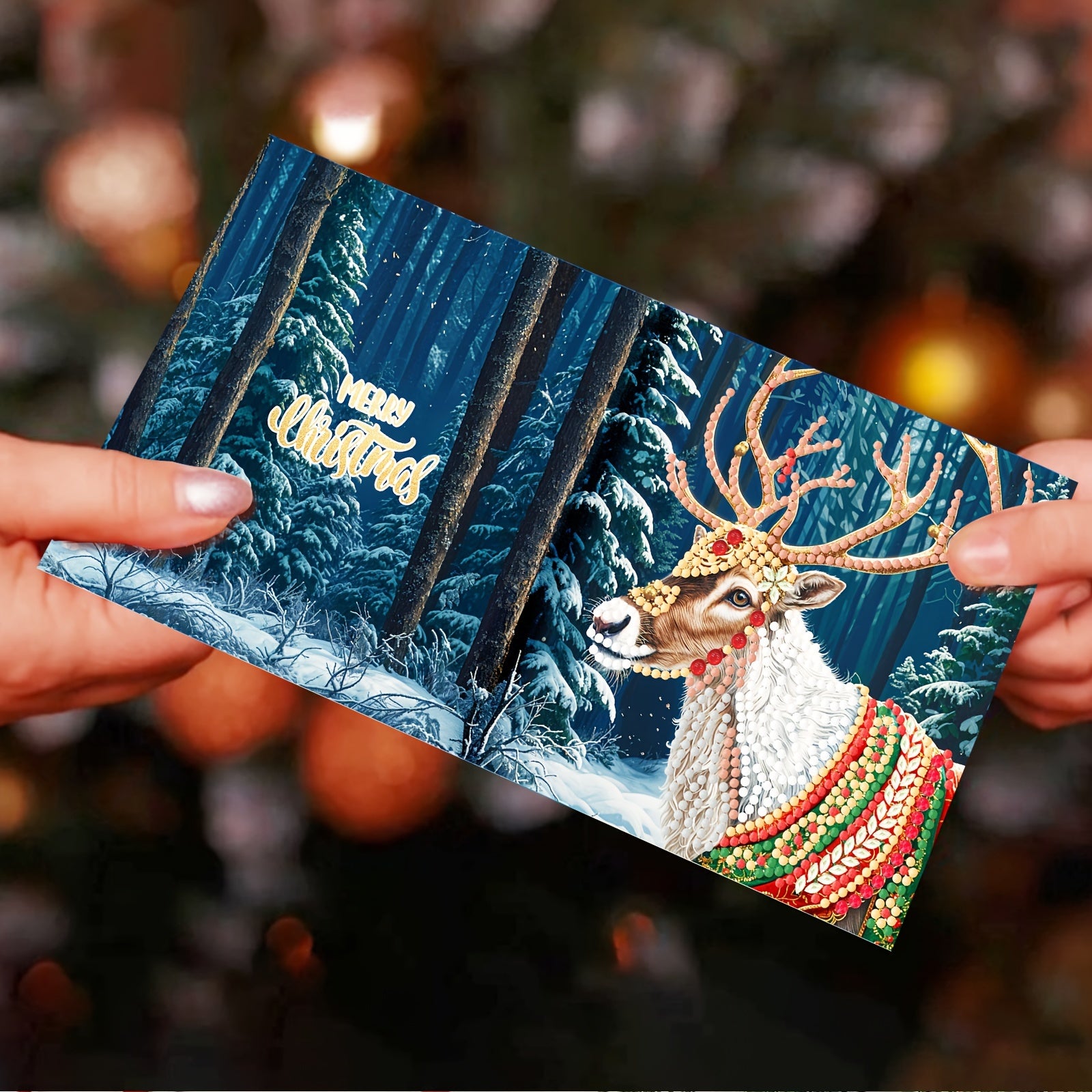 Kit de 12 piezas para hacer tarjetas navideñas con pintura de diamantes - Diseños de Santa y animales, tarjetas de felicitación festivas para deseos navideños y favoritos de la fiesta