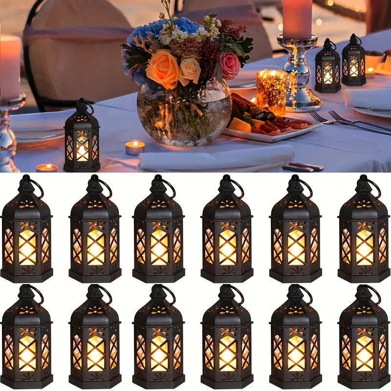 LuxeGlow - Rustic LED Lanterns, Set of 2/4/6/12, Vintage Battery-Powered Hanging Decoration for Parties & Christmas