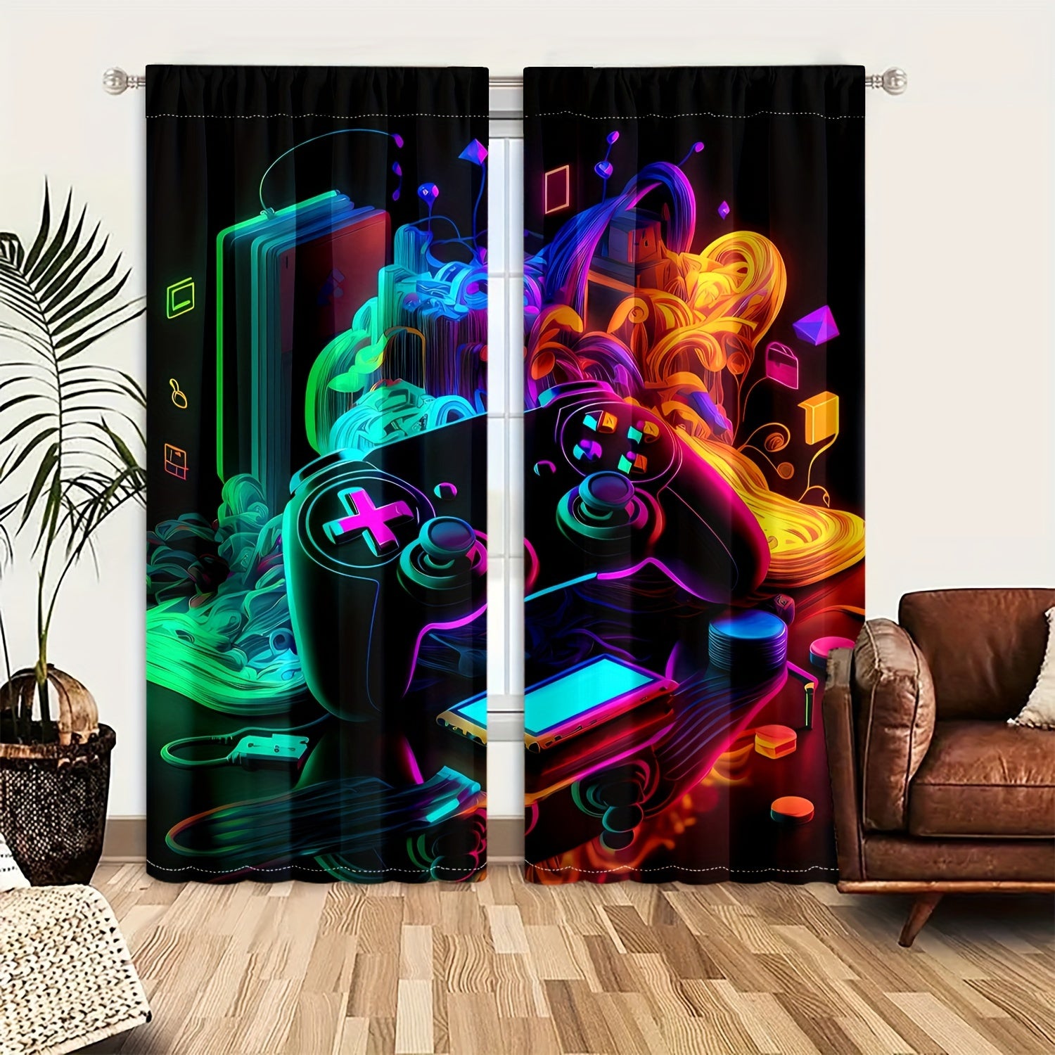Tende Traslucide - 2 Pezzi con Stampa Colorata di Controller da Gioco per Camera da Letto e Soggiorno