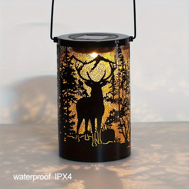 LumiLight - Solar Iron Lantern with Deer and Forest Pattern