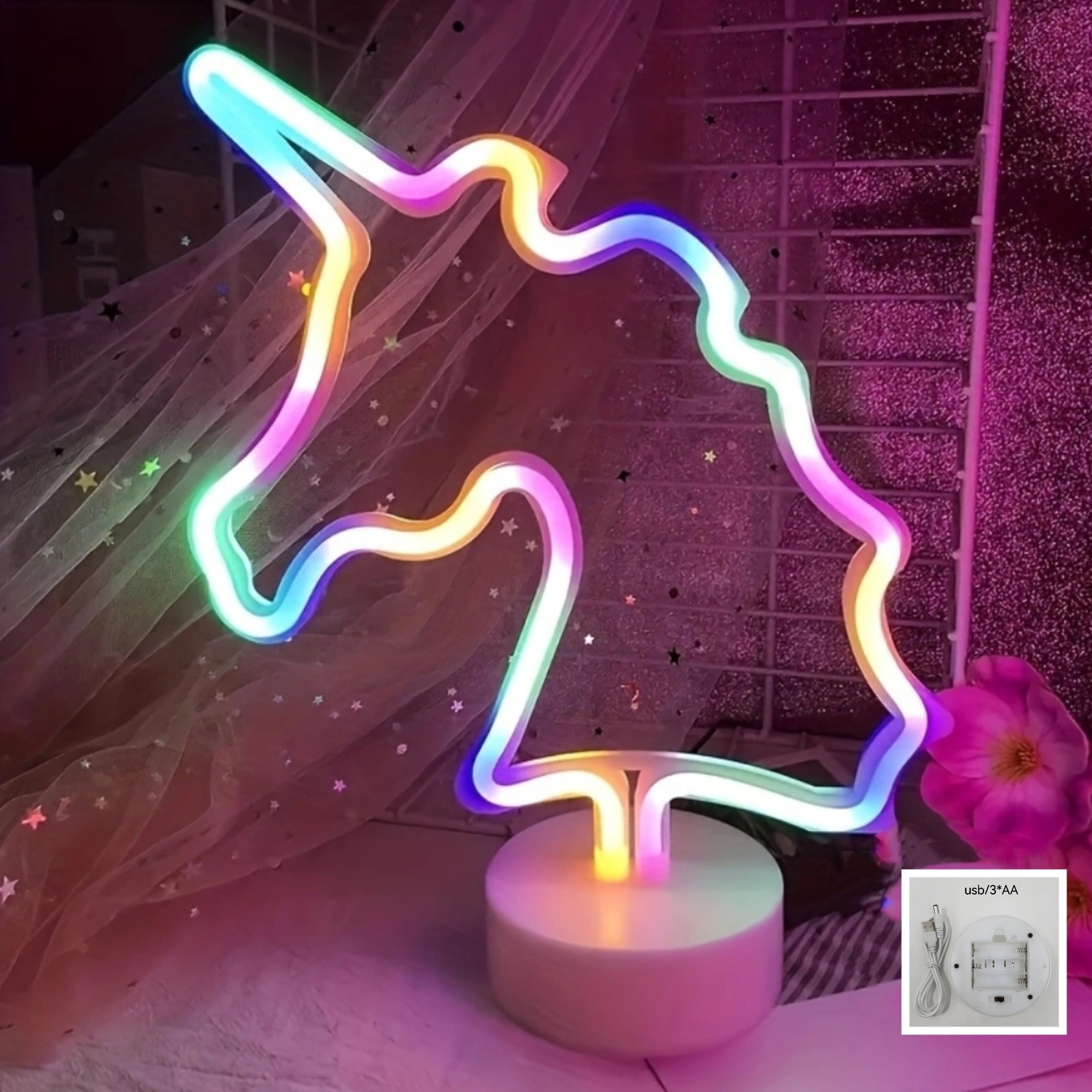 UnicornGlow - Candeeiro de Mesa USB com Unicórnio Neon para Festa e Decoração