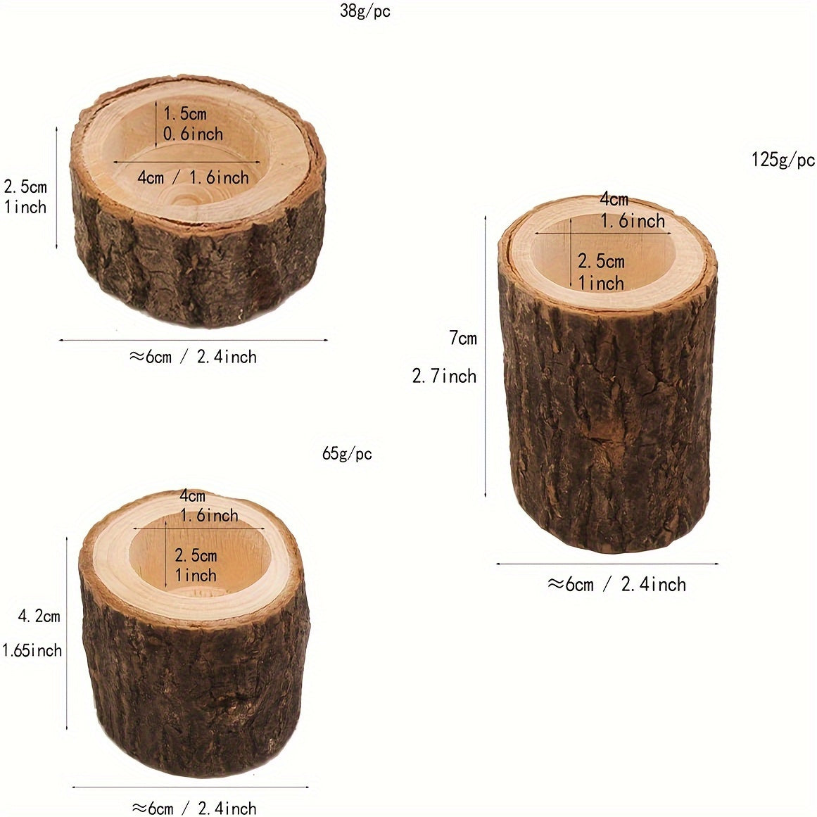 3-delige Set Houten Kaarshouders - 2.5 + 4.2 + 7cm