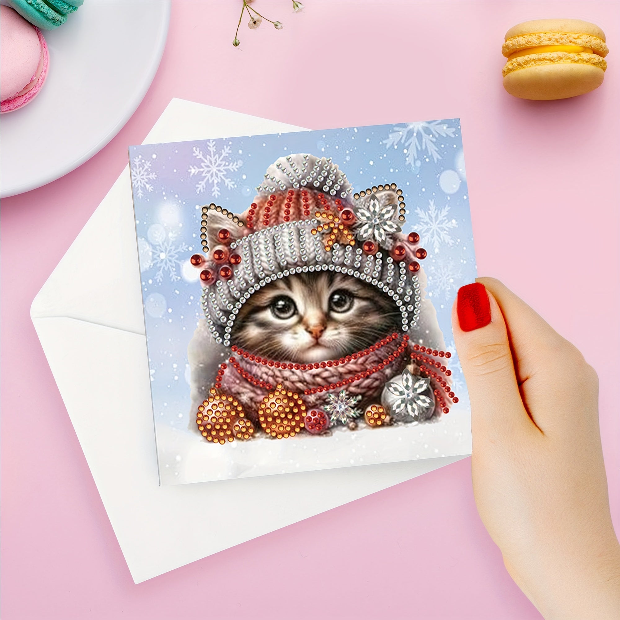 Kit de pintura de diamantes de 6 piezas - Tarjetas navideñas de gato adorable