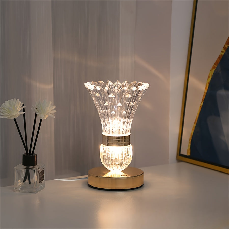 CrystalGlow - Lámpara de mesa moderna de cristal LED con iluminación regulable