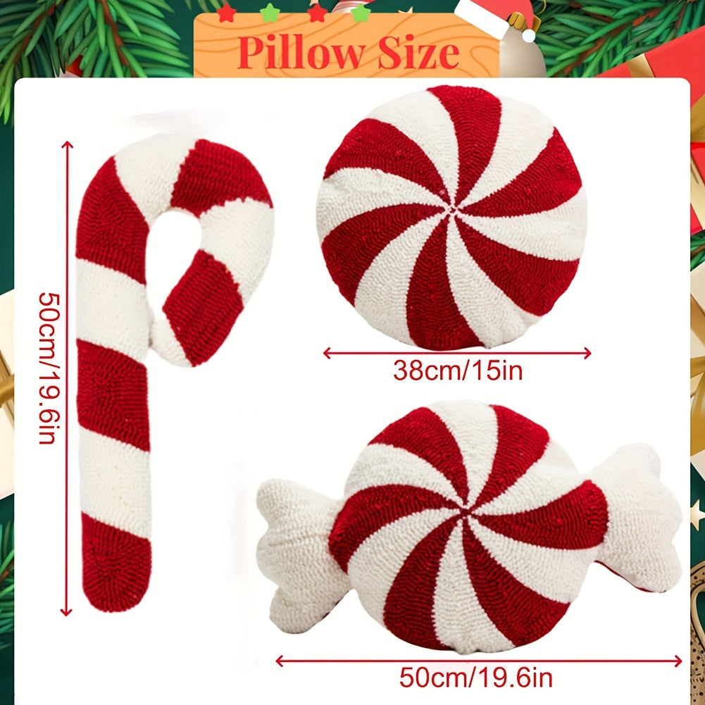 CandyCaneKussen - Vintage Kerstkussen, Handwasbaar, Polyester Vulling