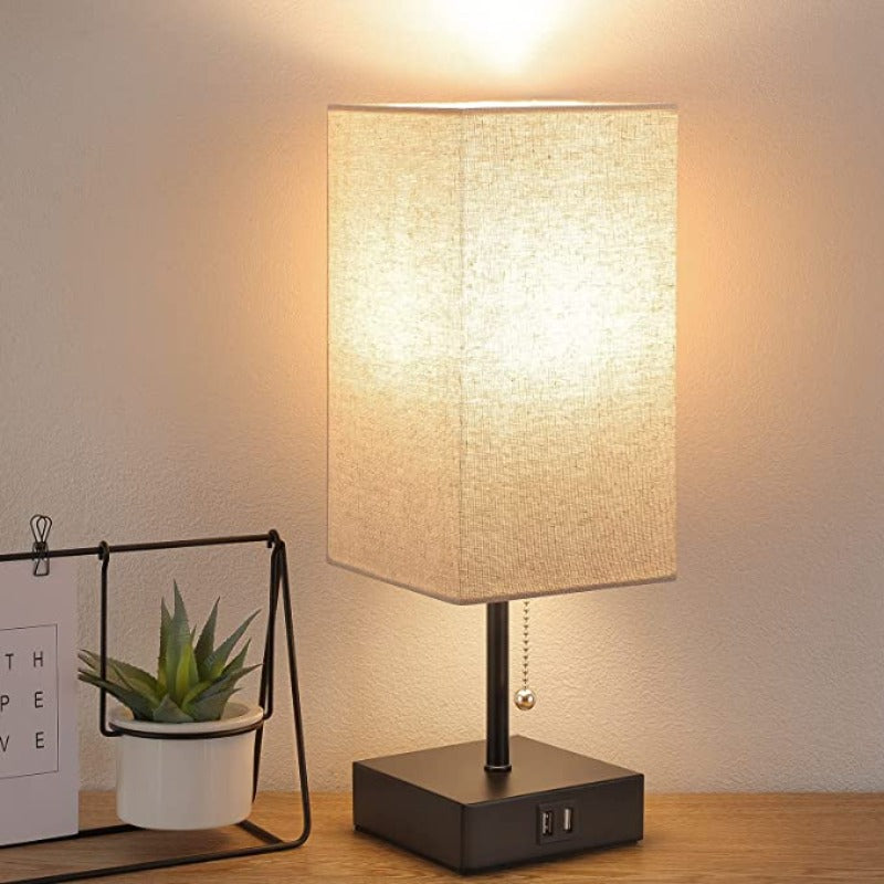USB Table Lamp - Table Lamp with 2 USB Charging Ports, 2700K LED Lamp, Linen Lampshade