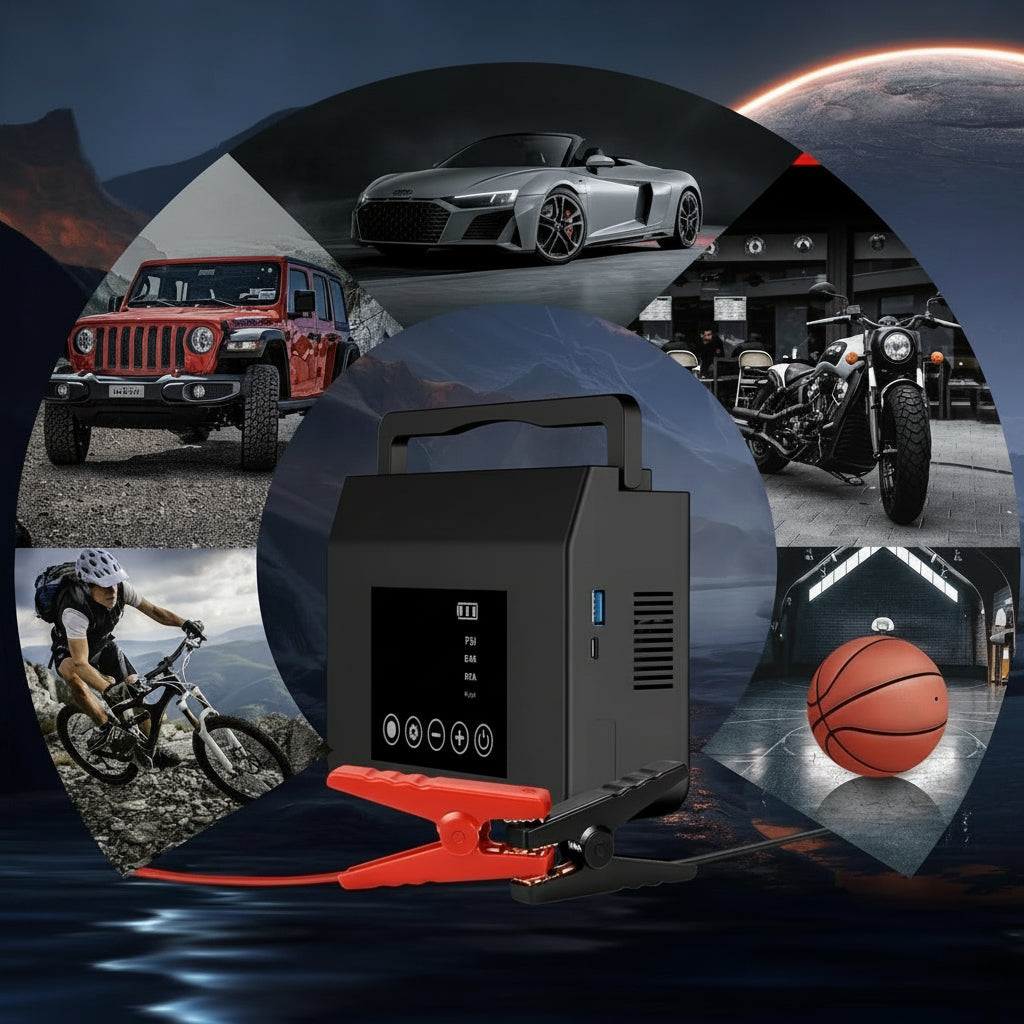 Draagbare Auto Jumpstarter Luchtcompressor Oplaadfunctie