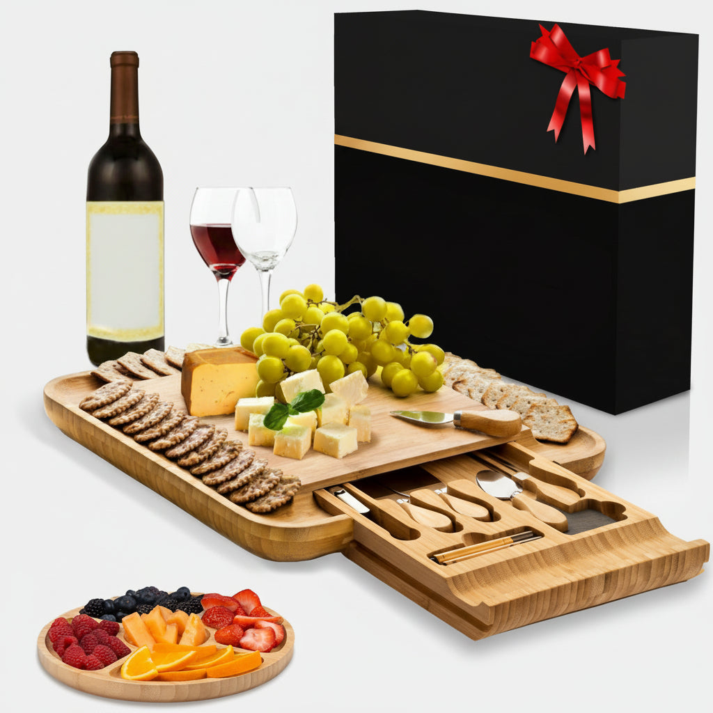 Bamboe Charcuterie Plank Set Verborgen Lade Gereedschap