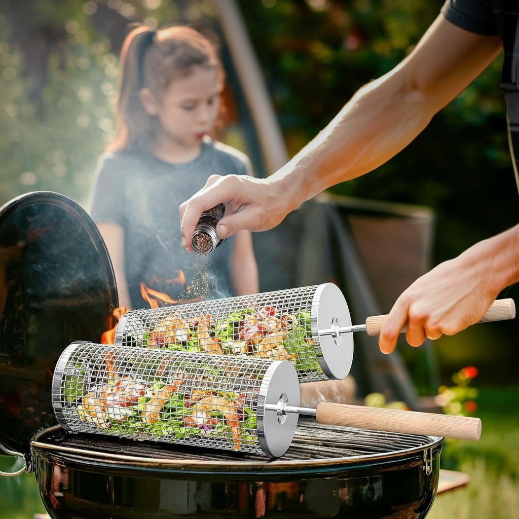 Conjunto Grillmand 2 Peças com Pega de Madeira para Churrasco