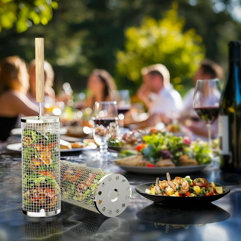 Conjunto Grillmand 2 Peças com Pega de Madeira para Churrasco