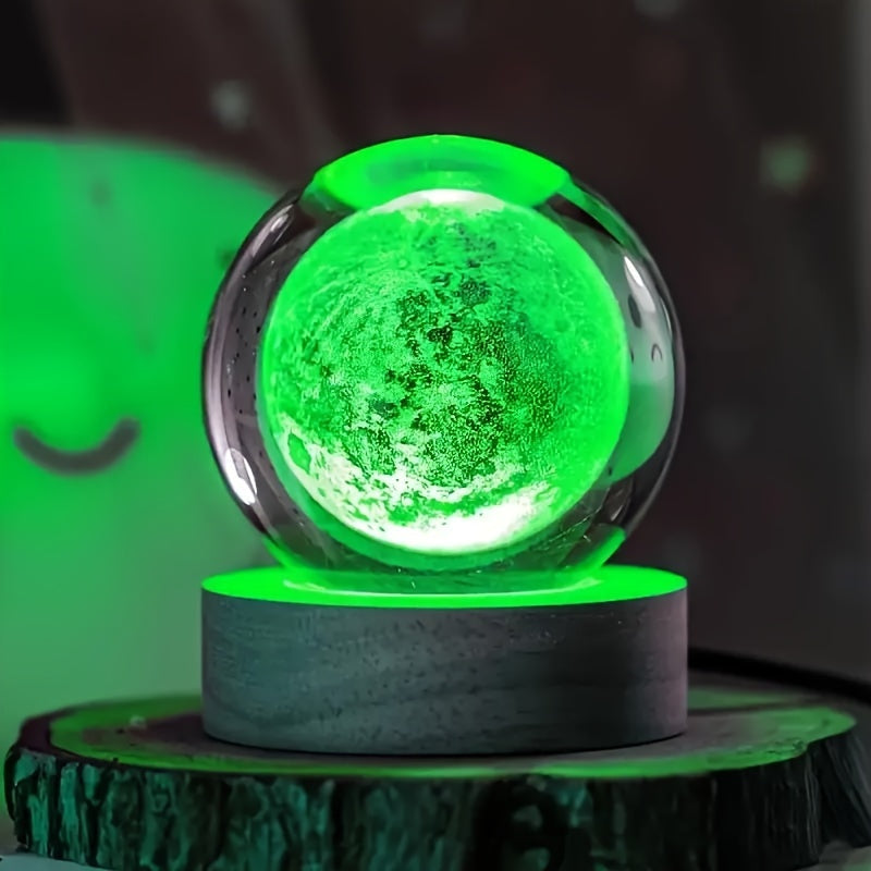 LumiSphere - Lámpara nocturna LED de bola de cristal 3D con base de madera