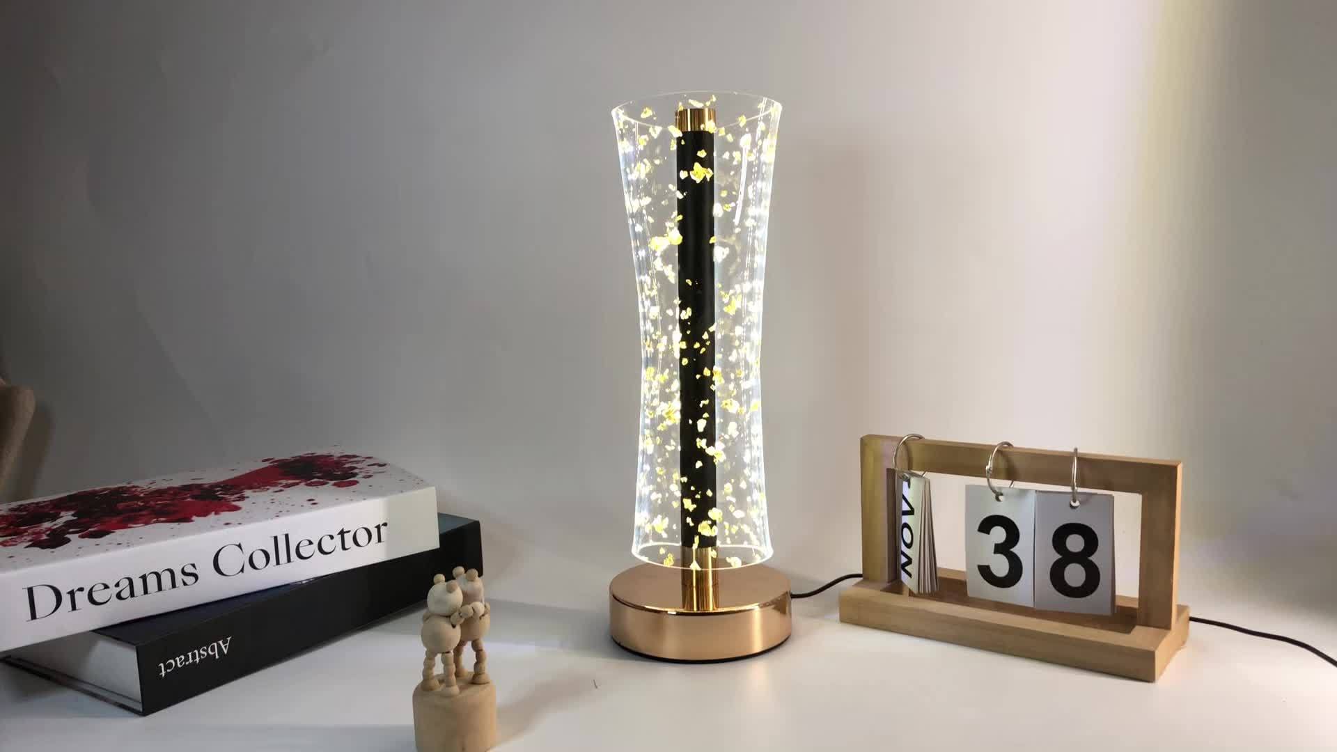 LumiAcryl - Moderne Acryl Tafellamp met Gouden Folie en 3-Kleuren Dimbare Verlichting, USB-Aangedreven