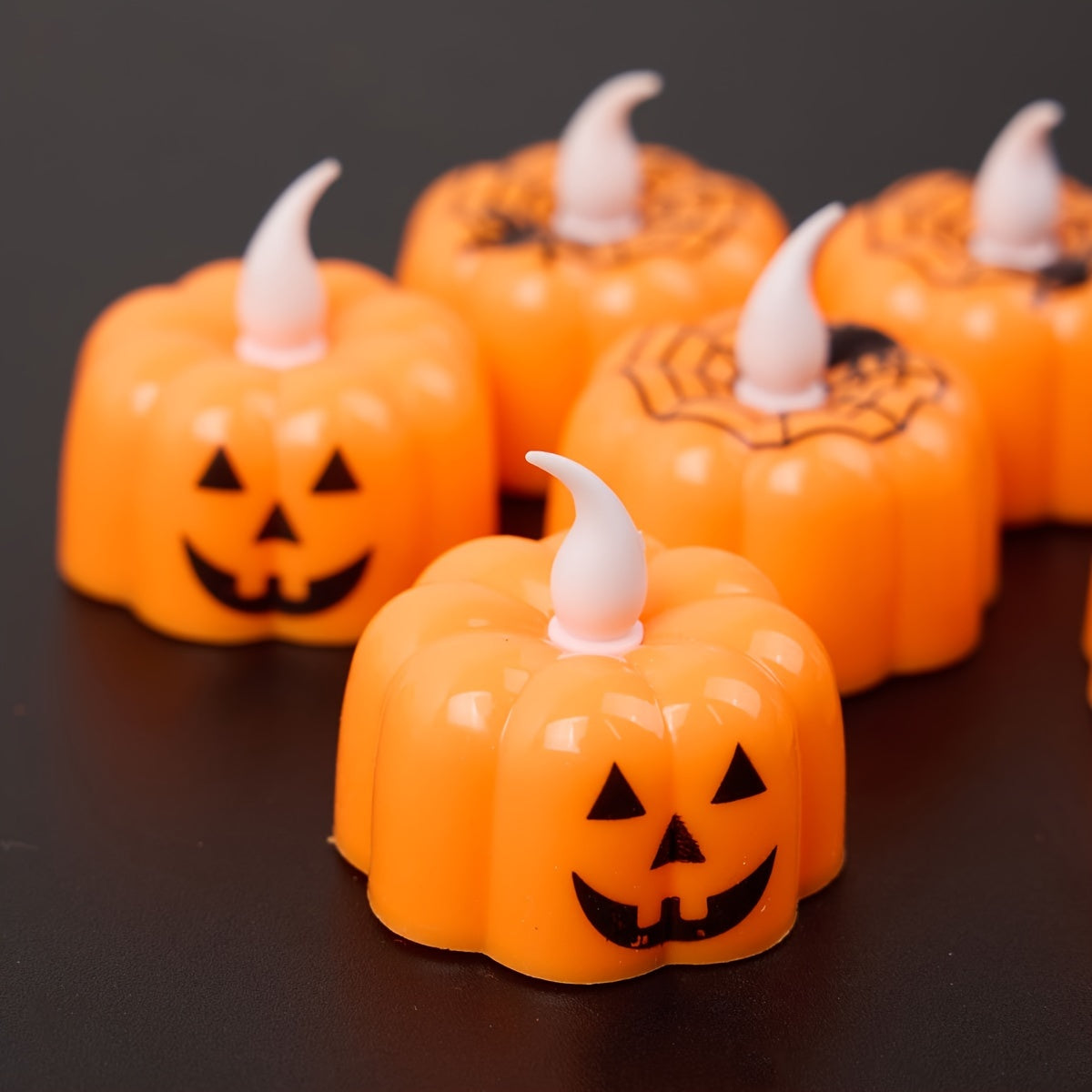 Candele LED di Halloween a zucca – 2 pezzi, 9,14 cm design Jack-o'-Lantern, con batterie