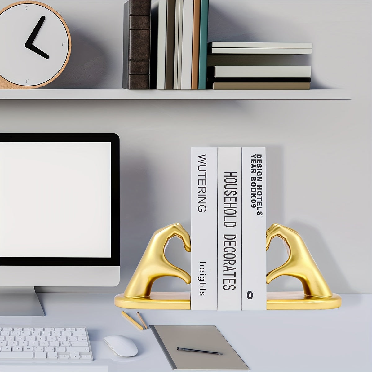 Supporti per libri robusti con design a cuore con dito dorato - Arte moderna per decorazione domestica