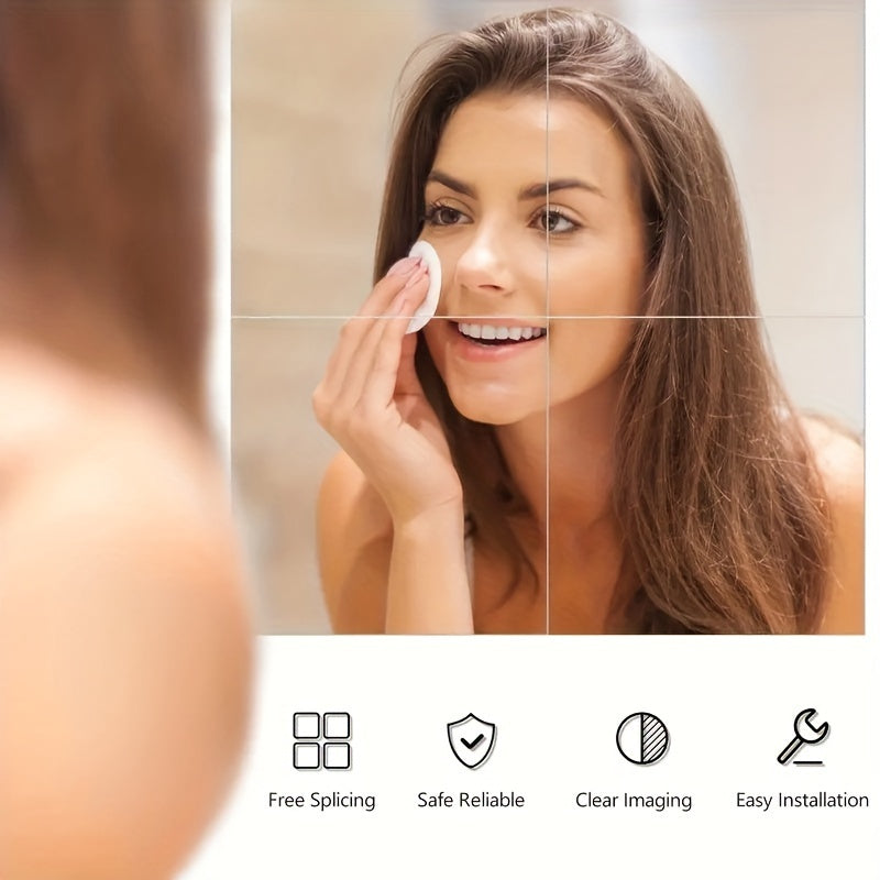 4-delige Set Acryl Spiegels - Breukvast, Volledige Spiegel voor Muurmontage, Vierkant