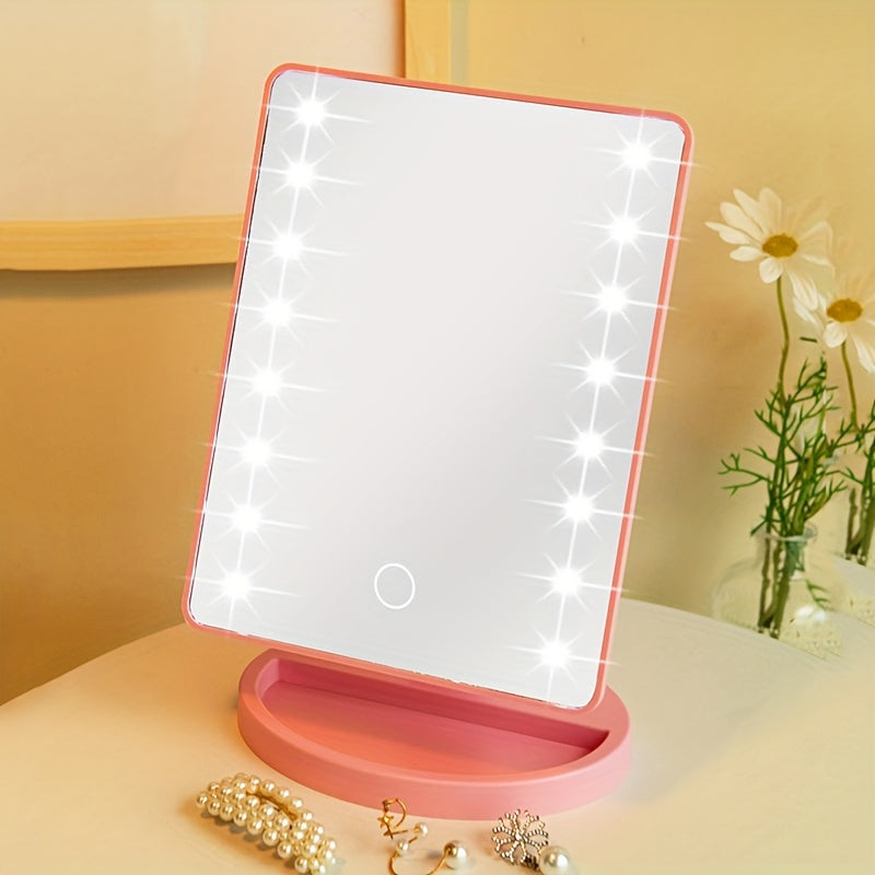 Espejo de maquillaje iluminado con 16 LED – Doble alimentación, con pantalla táctil y brillo ajustable, alimentado por USB