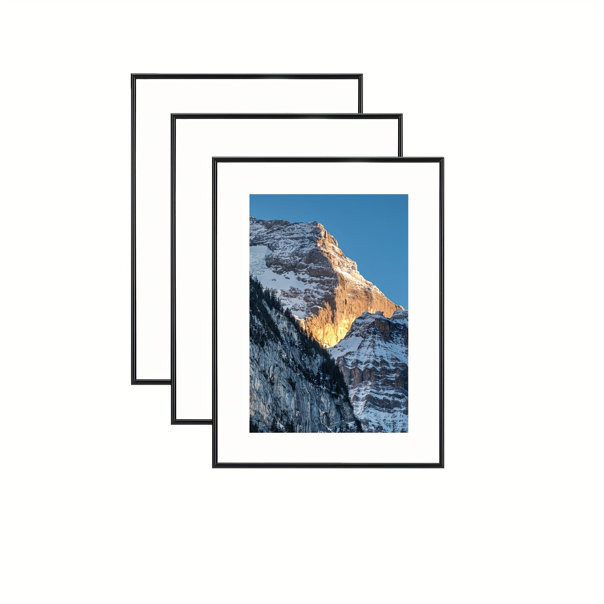 Set de 3 marcos para fotos - Para exhibición en pared y mesa, ideal para decoración del hogar y regalos, negro, alargado