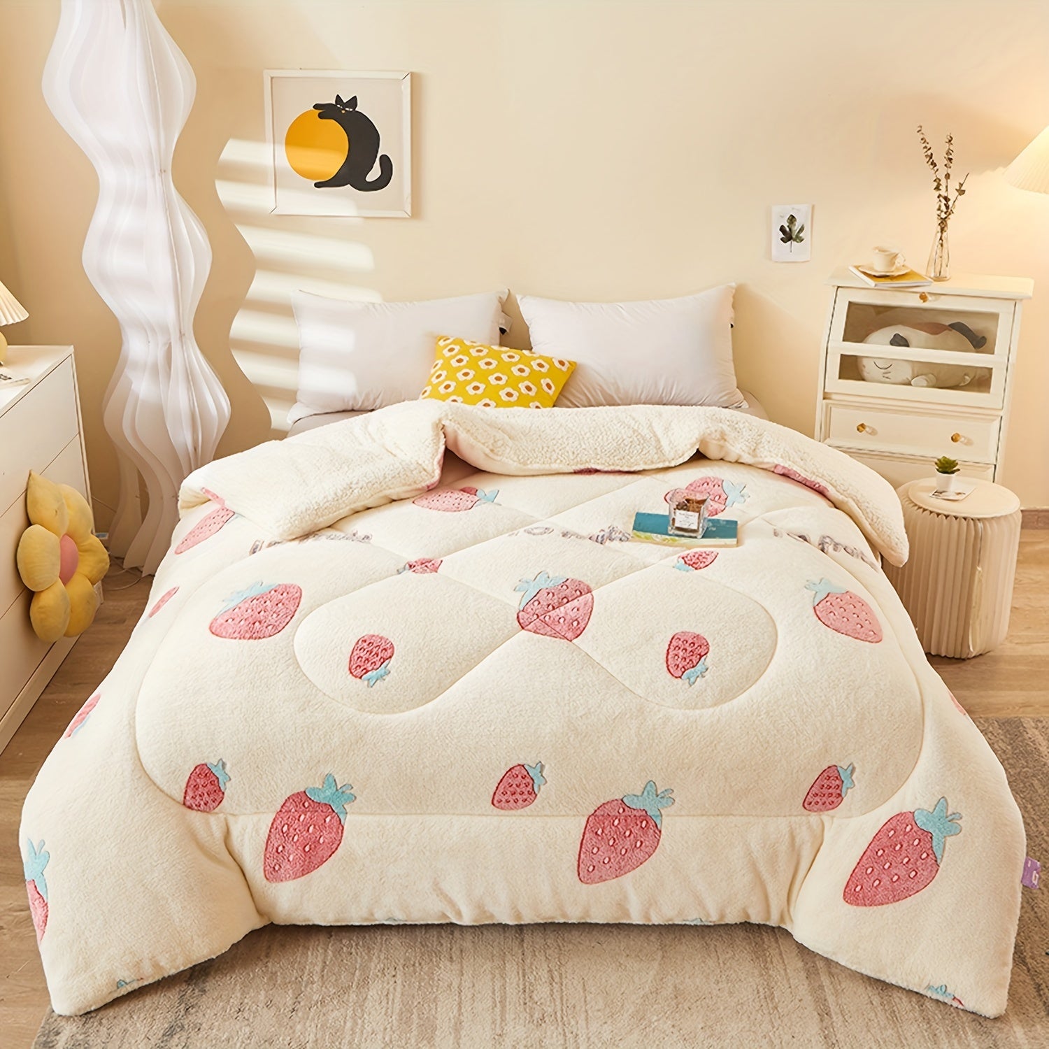 Soft Floral Fleece Winter Duvet – Warm Polyester Cover for Autumn and Winter, Suitable for Bedrooms and Guest Rooms