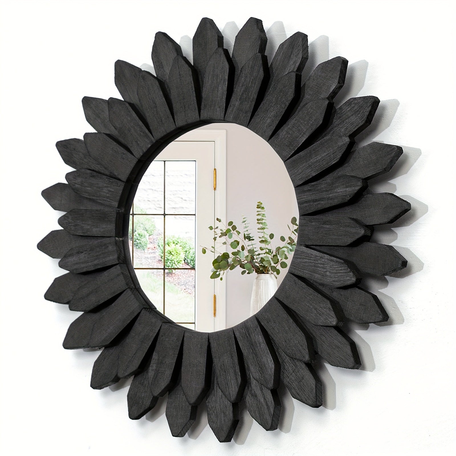 Houten Spiegel met Bloemvormig Frame – Wandgemonteerde Decoratieve Spiegel voor Woonkamer, Slaapkamer en Badkamer