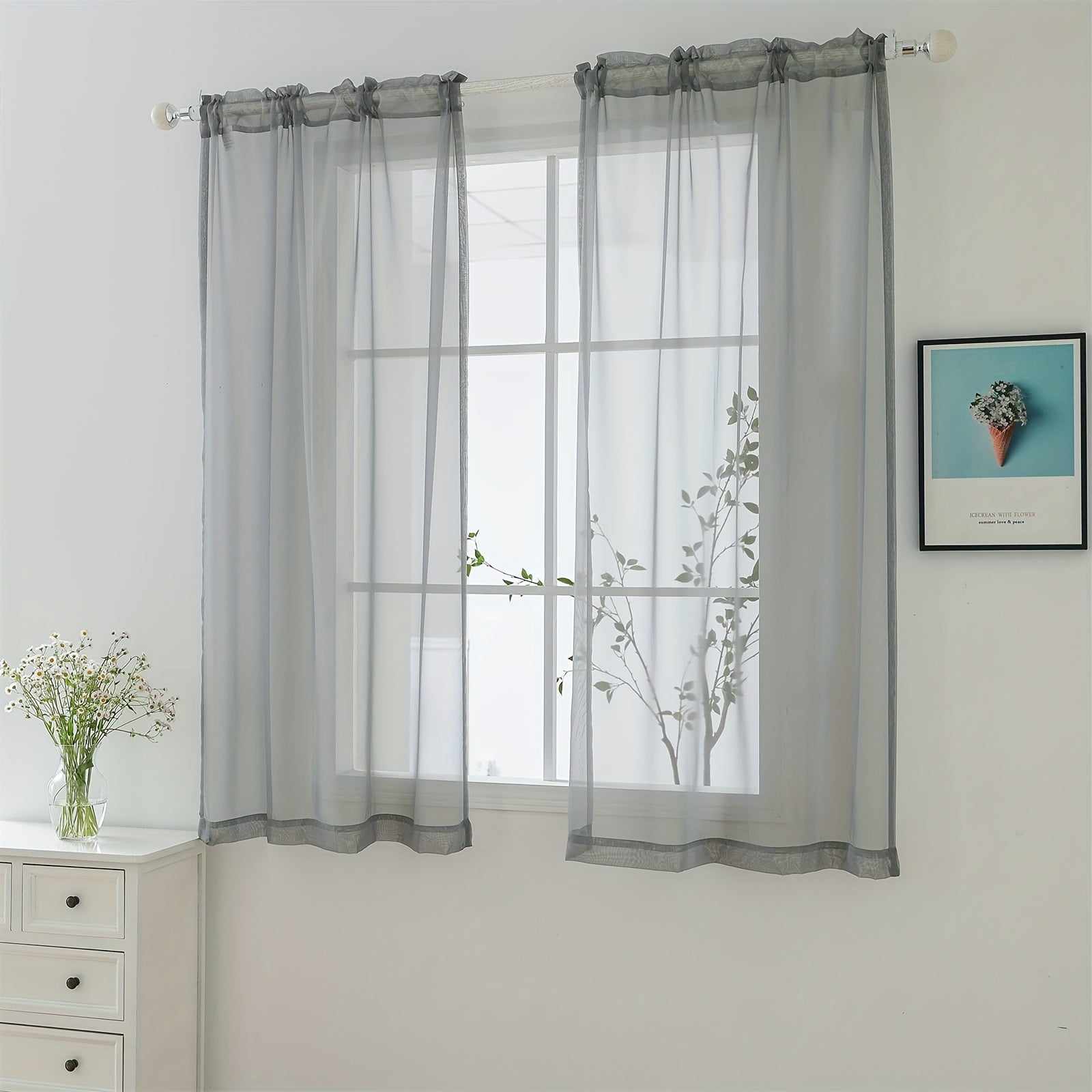 Cortinas semitransparentes - Paquete de 2 cortinas ligeras y transpirables de poliéster para dormitorio y puertas de terraza